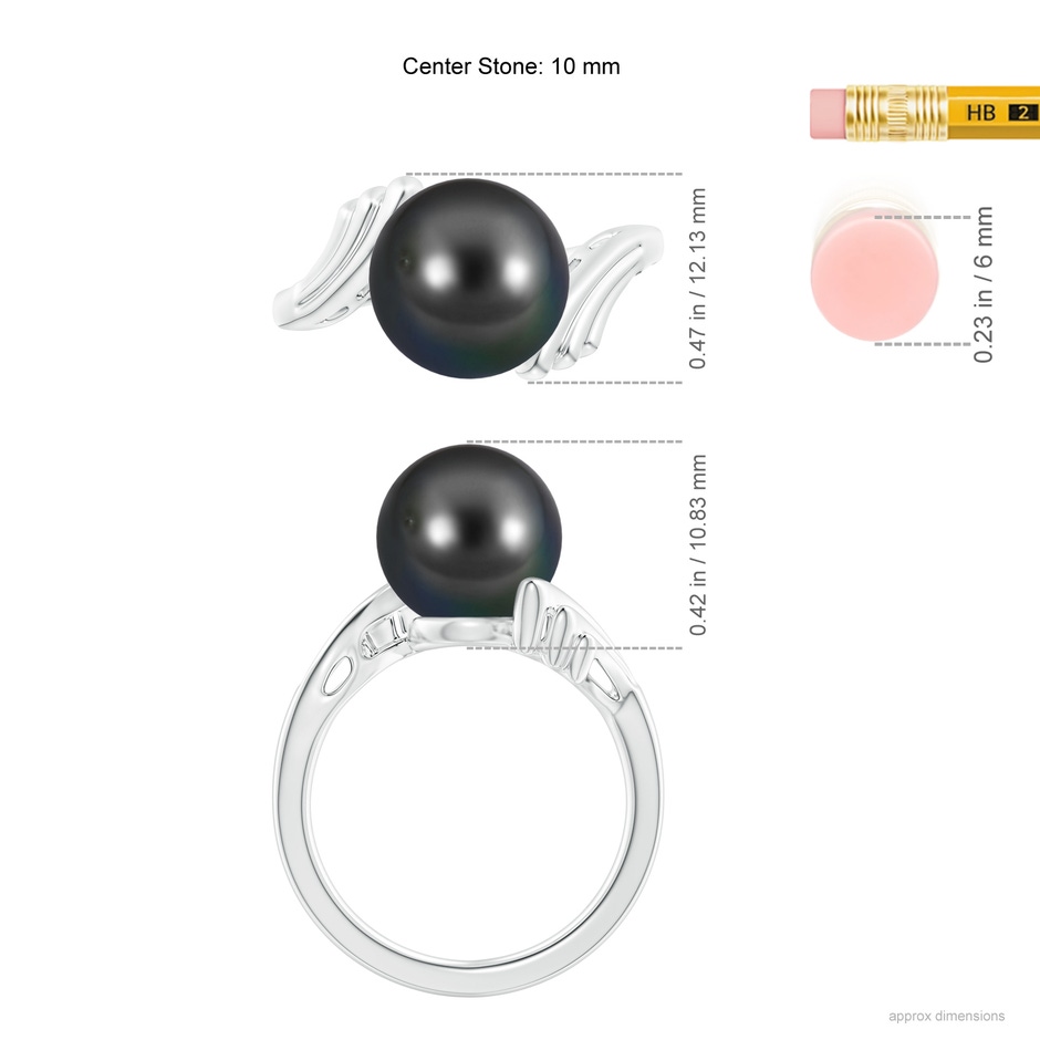10mm AA Tahitian Pearl Ring with Wing Motifs in White Gold ruler