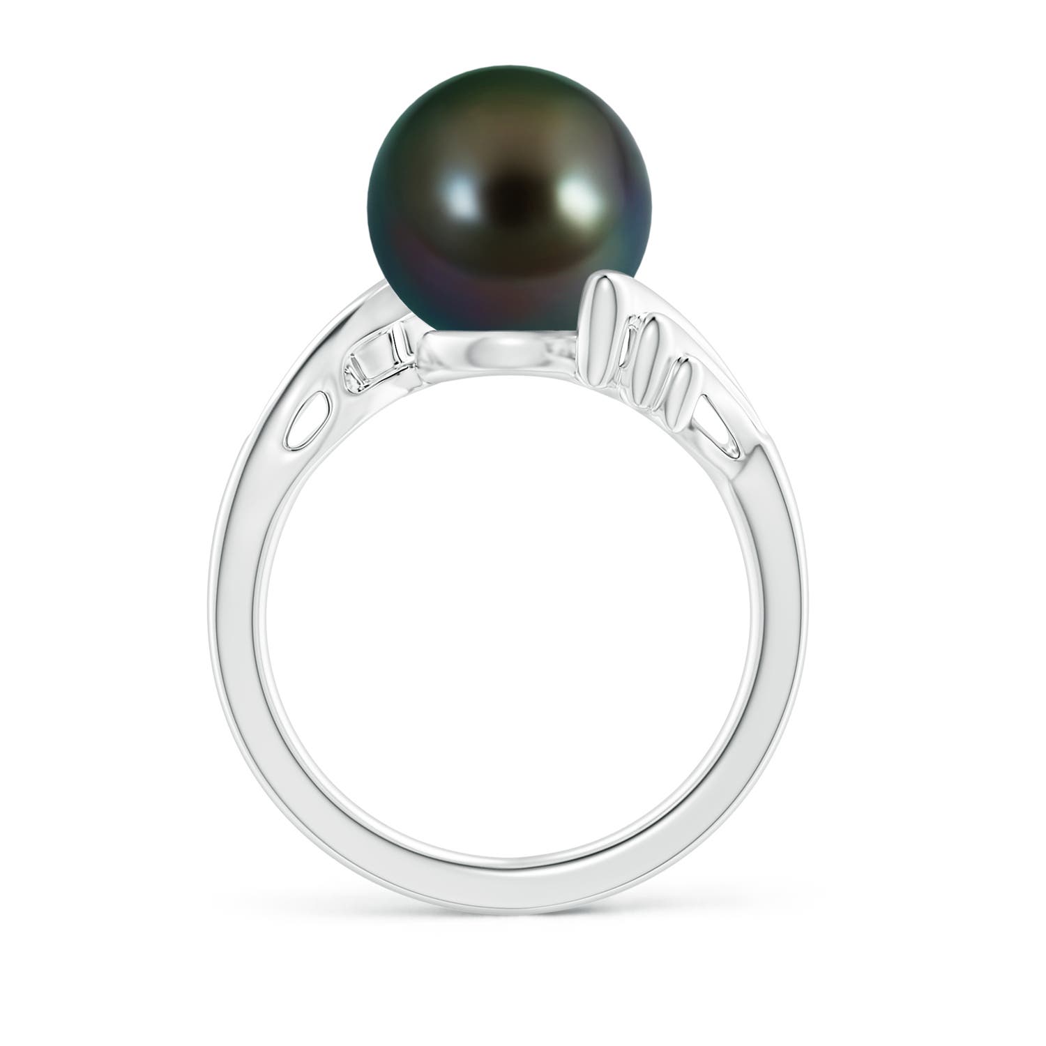 10mm AAAA Tahitian Pearl Ring with Wing Motifs in White Gold - side 1