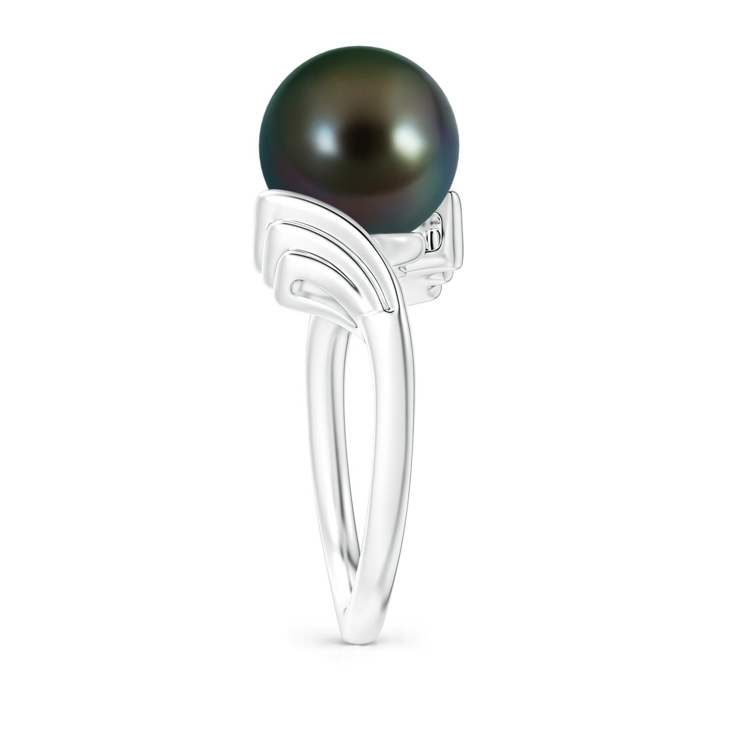 10mm AAAA Tahitian Pearl Ring with Wing Motifs in White Gold - side 2
