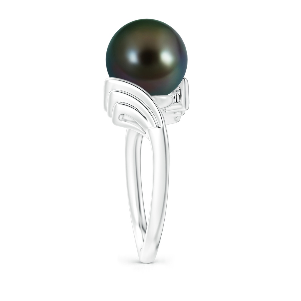 10mm AAAA Tahitian Pearl Ring with Wing Motifs in White Gold Side 2
