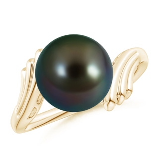 10mm AAAA Tahitian Pearl Ring with Wing Motifs in Yellow Gold