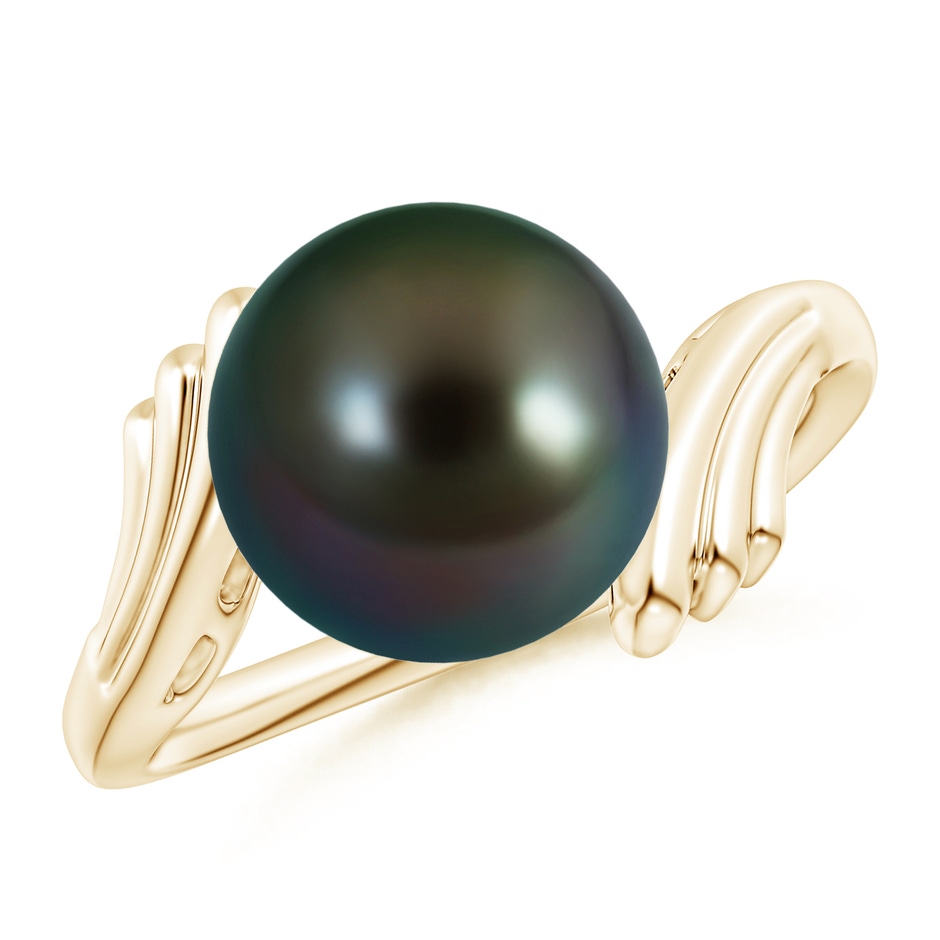 10mm AAAA Tahitian Pearl Ring with Wing Motifs in Yellow Gold 