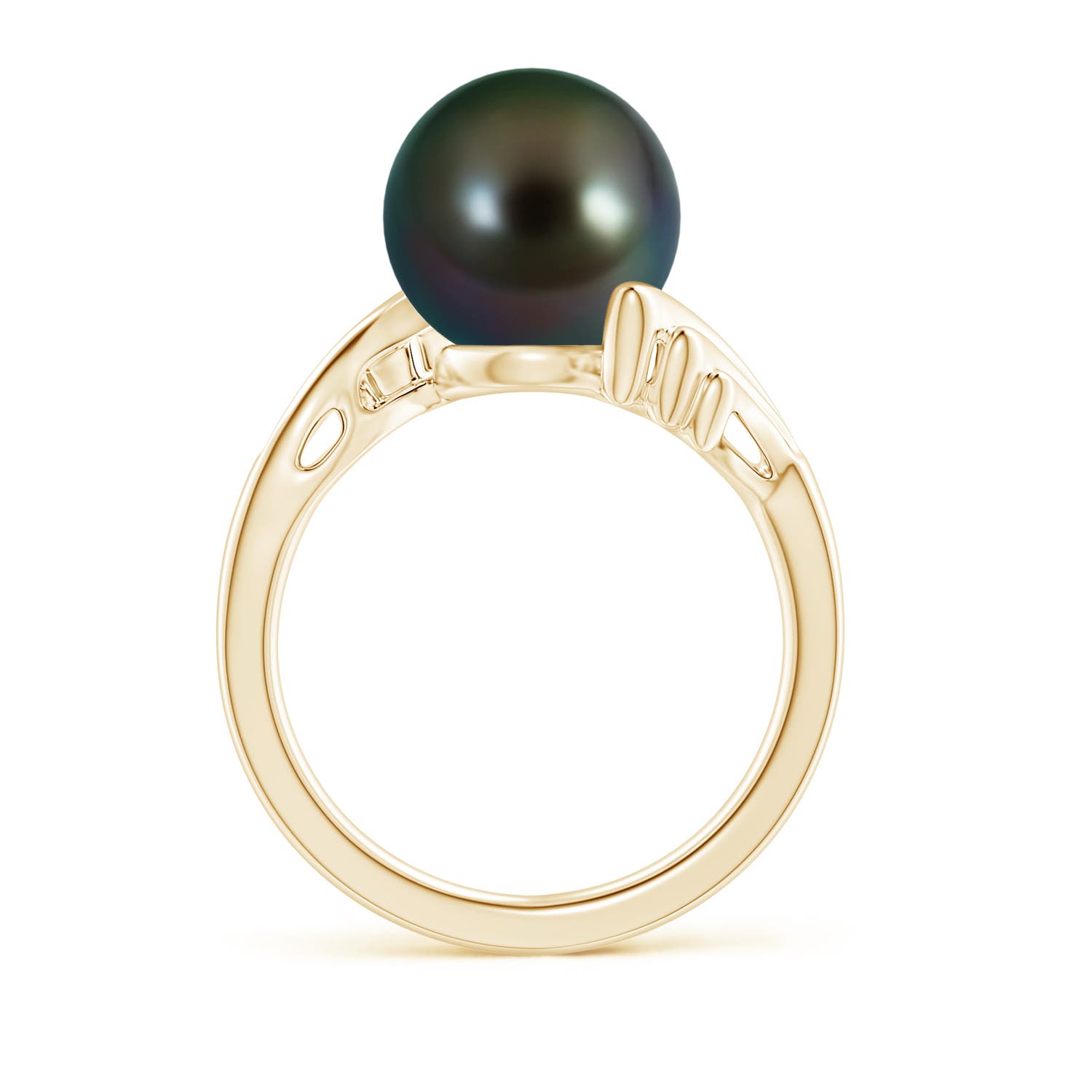 10mm AAAA Tahitian Pearl Ring with Wing Motifs in Yellow Gold