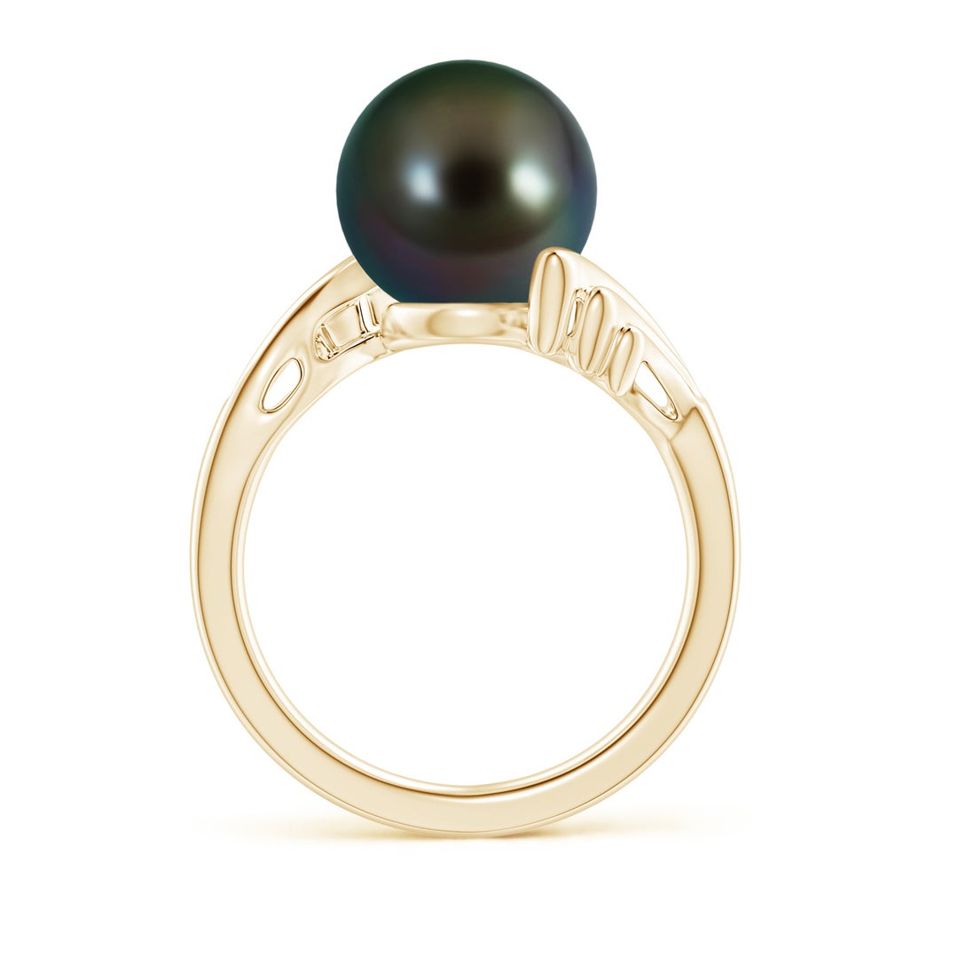 10mm AAAA Tahitian Pearl Ring with Wing Motifs in Yellow Gold - side 1