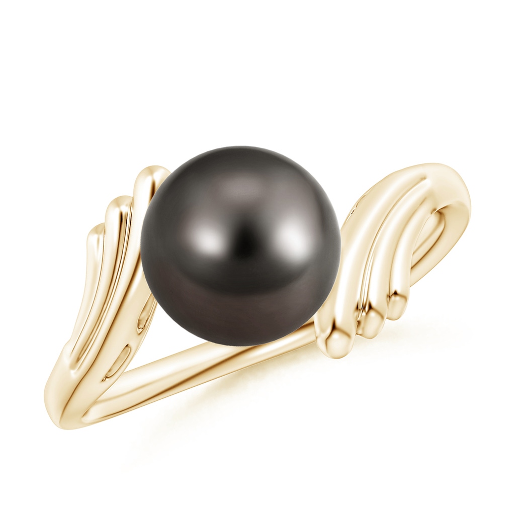 8mm AAA Tahitian Pearl Ring with Wing Motifs in Yellow Gold