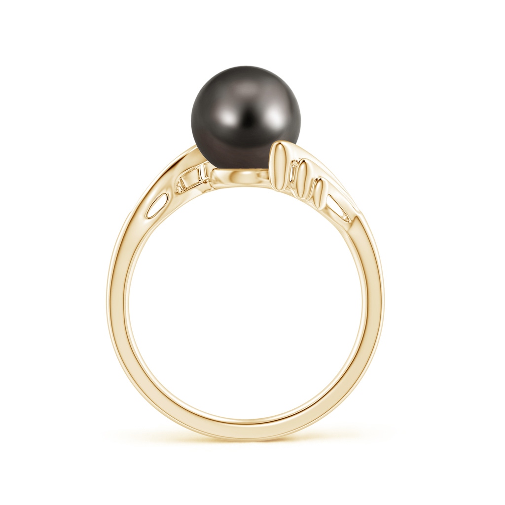 8mm AAA Tahitian Pearl Ring with Wing Motifs in Yellow Gold Side 1