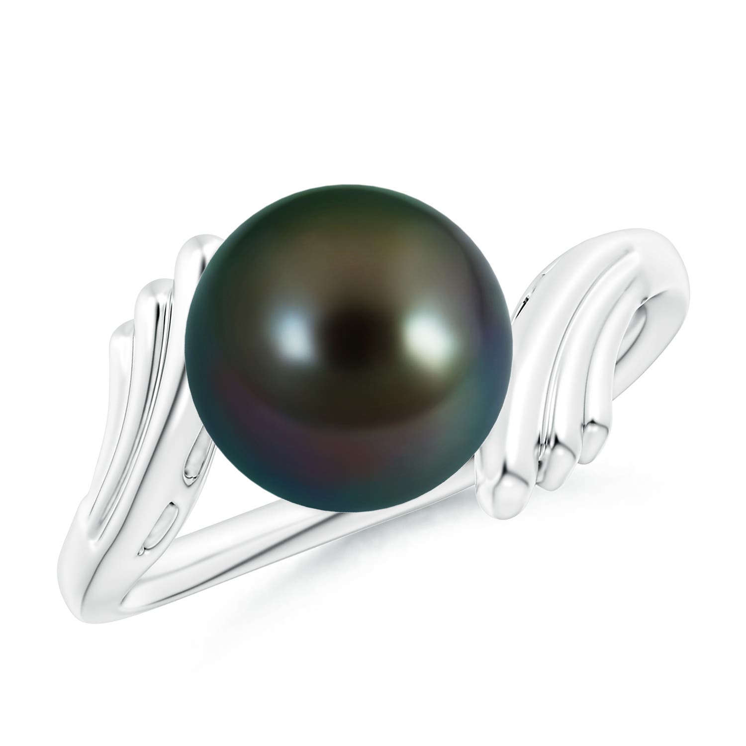 9mm AAAA Tahitian Pearl Ring with Wing Motifs in White Gold