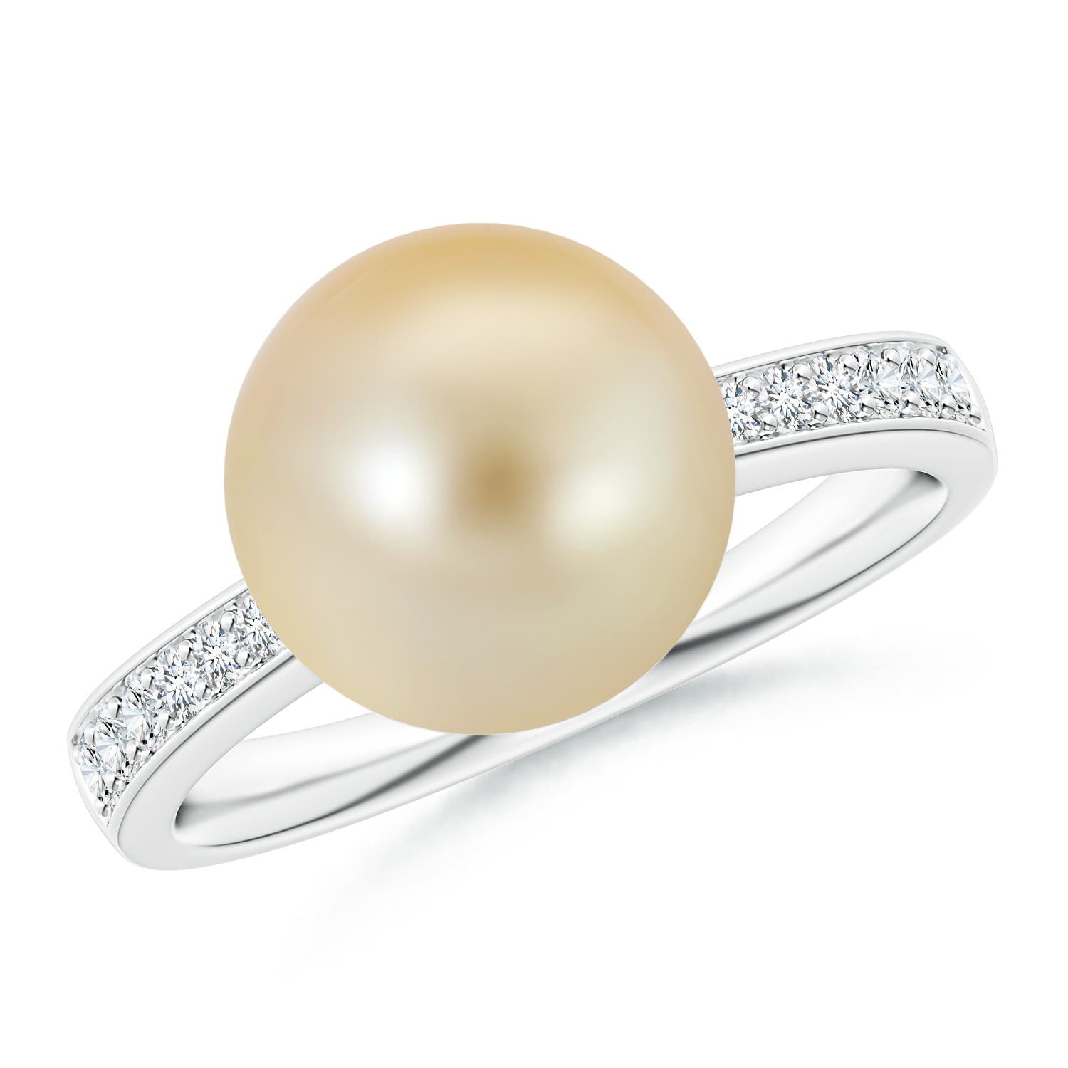 10mm AAA Golden South Sea Pearl Reverse Tapered Shank Ring in 18CT White Gold