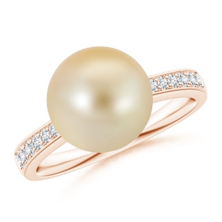 10mm AAA Golden South Sea Pearl Reverse Tapered Shank Ring in Rose Gold