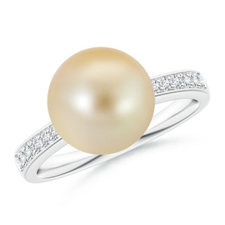 10mm AAA Golden South Sea Pearl Reverse Tapered Shank Ring in White Gold