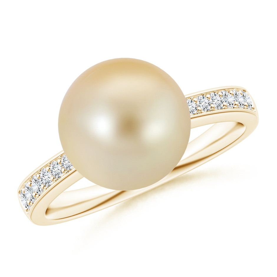 10mm AAA Golden South Sea Pearl Reverse Tapered Shank Ring in Yellow Gold 