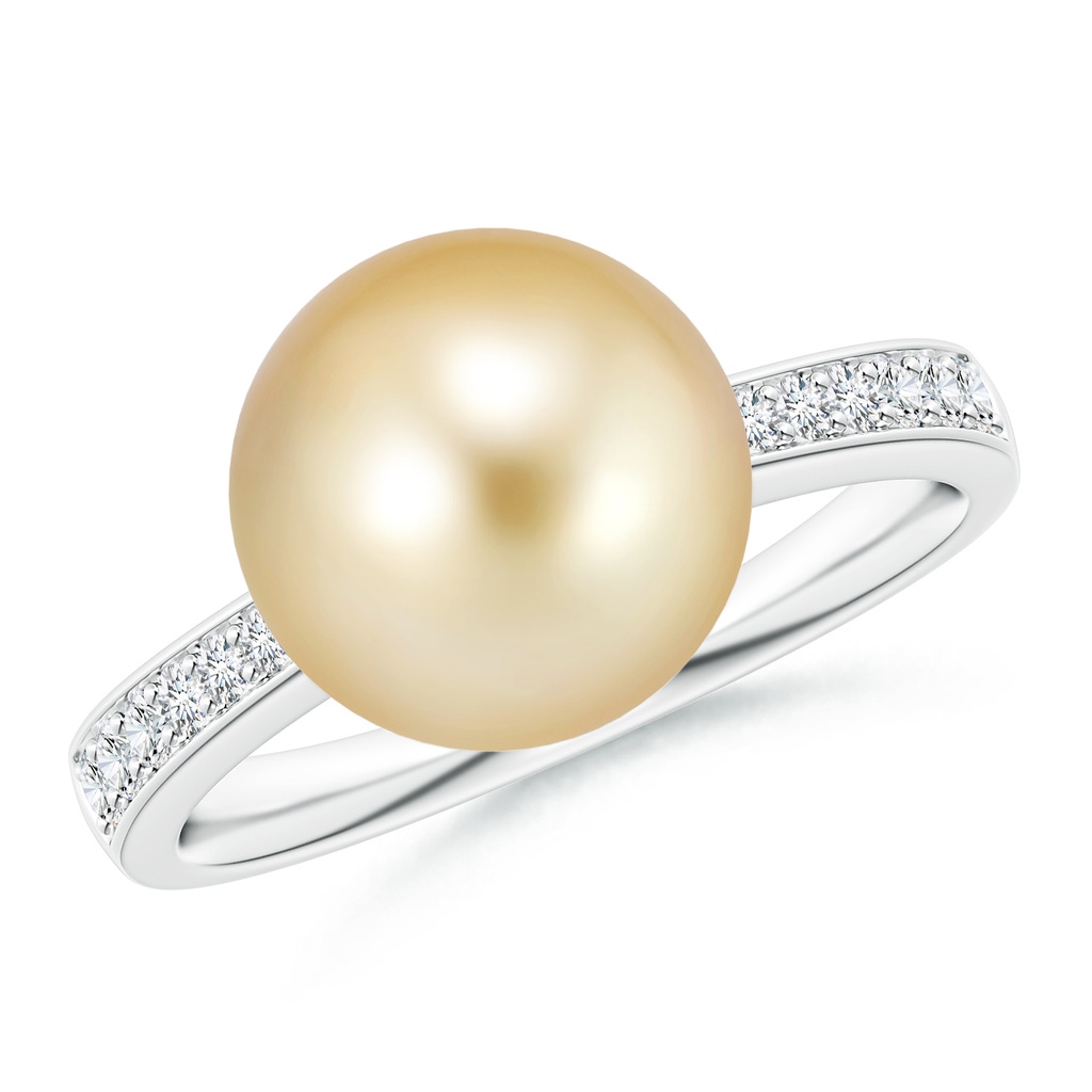 10mm AAAA Golden South Sea Pearl Reverse Tapered Shank Ring in P950 Platinum