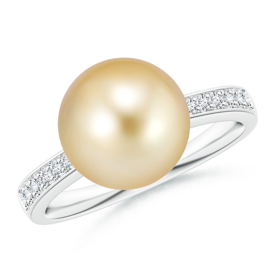 10mm AAAA Golden South Sea Pearl Reverse Tapered Shank Ring in P950 Platinum 