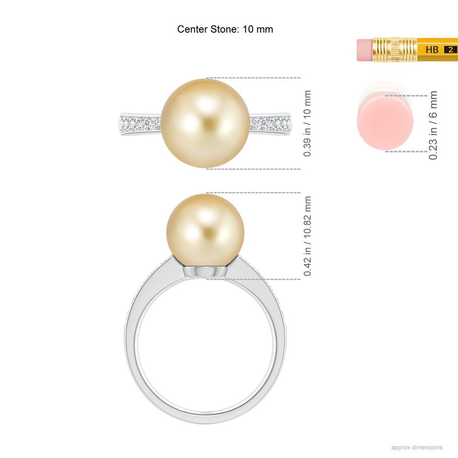 10mm AAAA Golden South Sea Pearl Reverse Tapered Shank Ring in P950 Platinum ruler