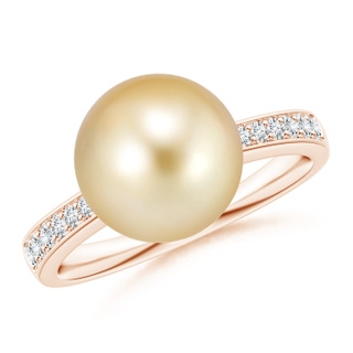 10mm AAAA Golden South Sea Pearl Reverse Tapered Shank Ring in Rose Gold