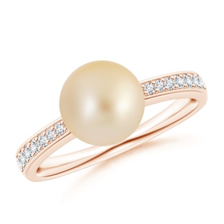 8mm AA Golden South Sea Pearl Reverse Tapered Shank Ring in Rose Gold