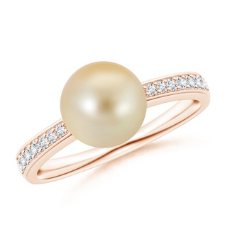 8mm AAA Golden South Sea Pearl Reverse Tapered Shank Ring in Rose Gold