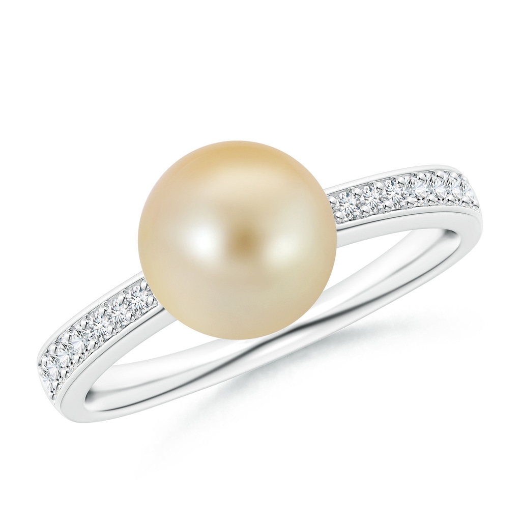 8mm AAA Golden South Sea Pearl Reverse Tapered Shank Ring in White Gold