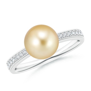 8mm AAAA Golden South Sea Pearl Reverse Tapered Shank Ring in P950 Platinum