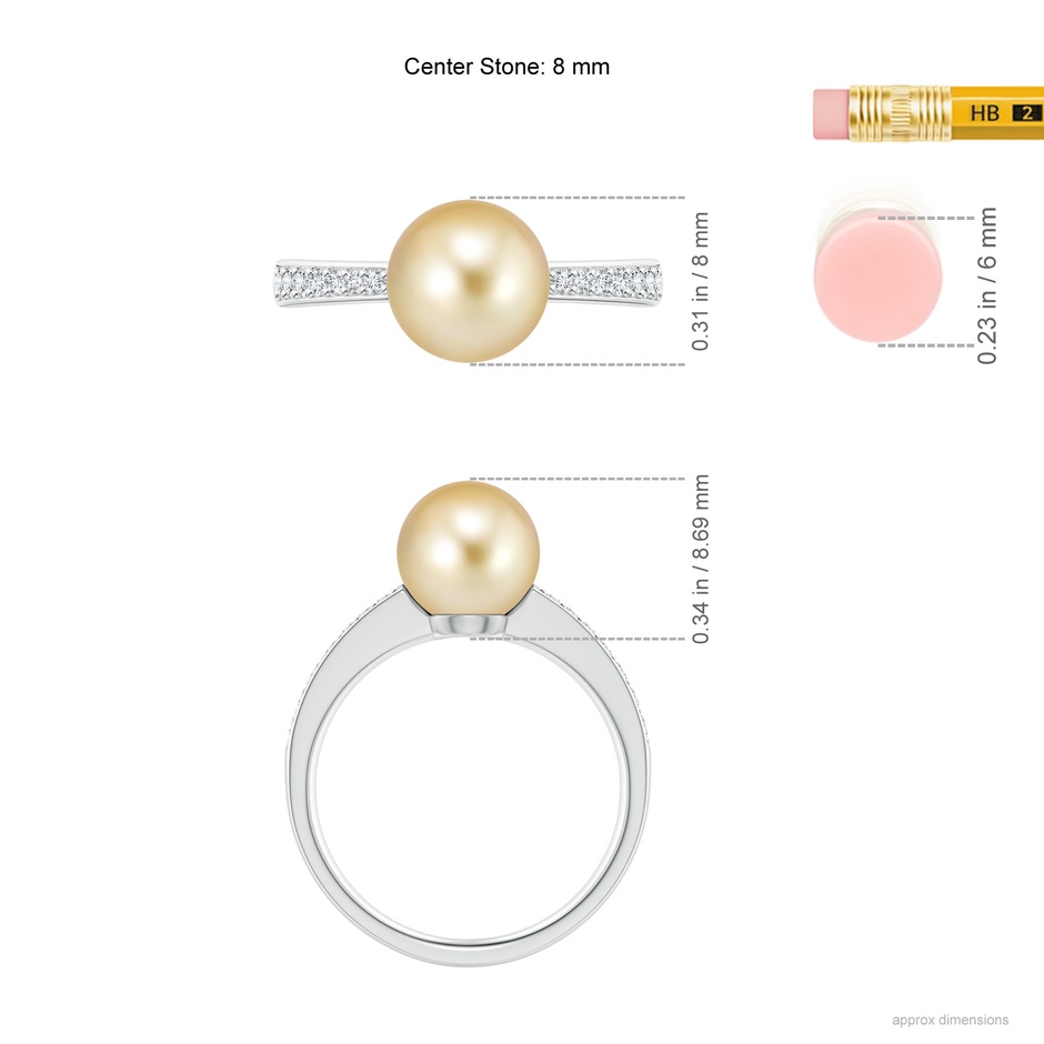 8mm AAAA Golden South Sea Pearl Reverse Tapered Shank Ring in P950 Platinum ruler
