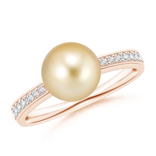 8mm AAAA Golden South Sea Pearl Reverse Tapered Shank Ring in Rose Gold