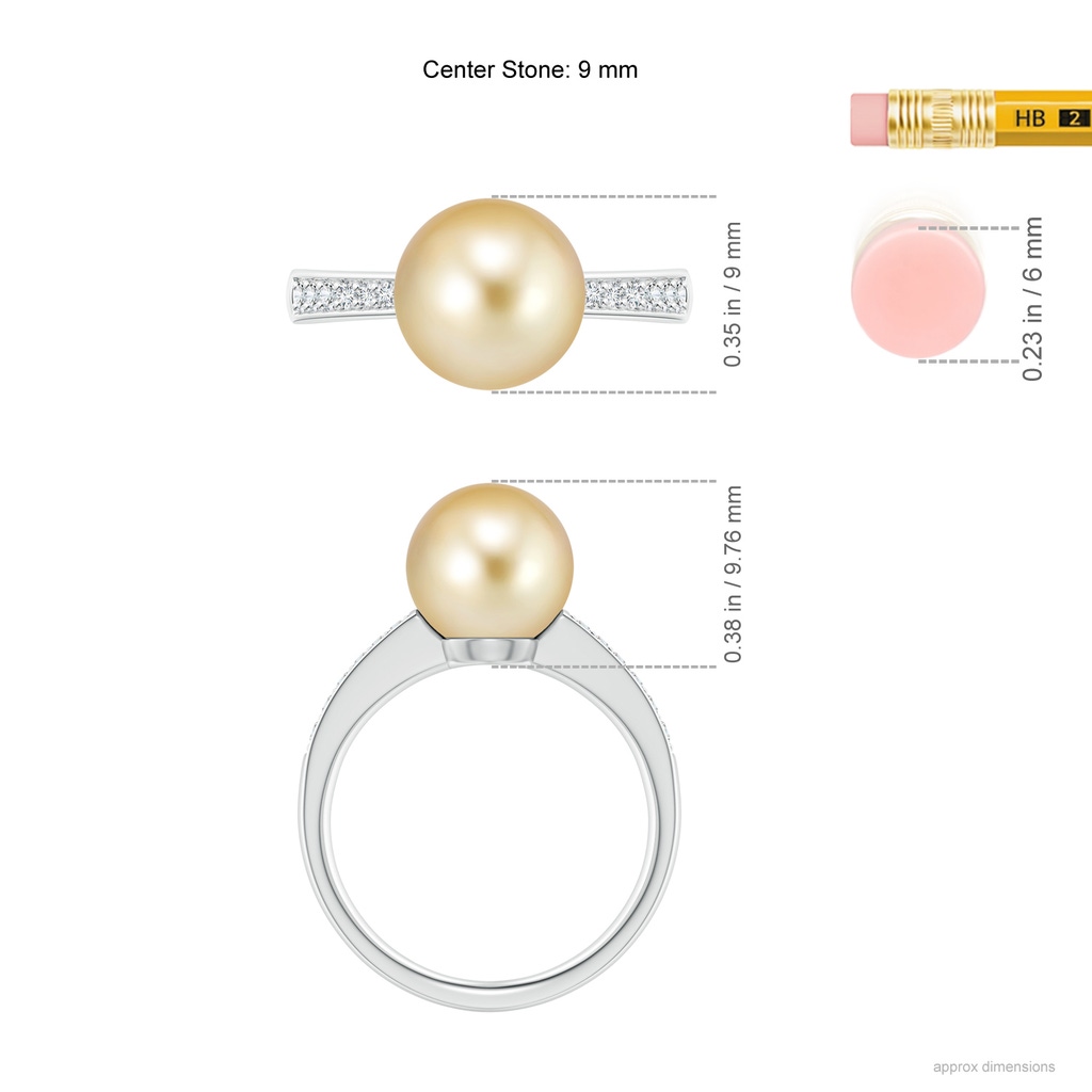 9mm AAAA Golden South Sea Pearl Reverse Tapered Shank Ring in P950 Platinum Ruler