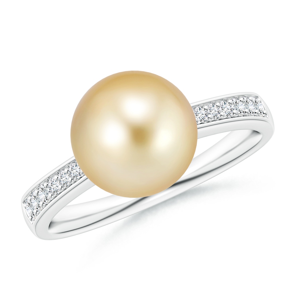 9mm AAAA Golden South Sea Pearl Reverse Tapered Shank Ring in White Gold