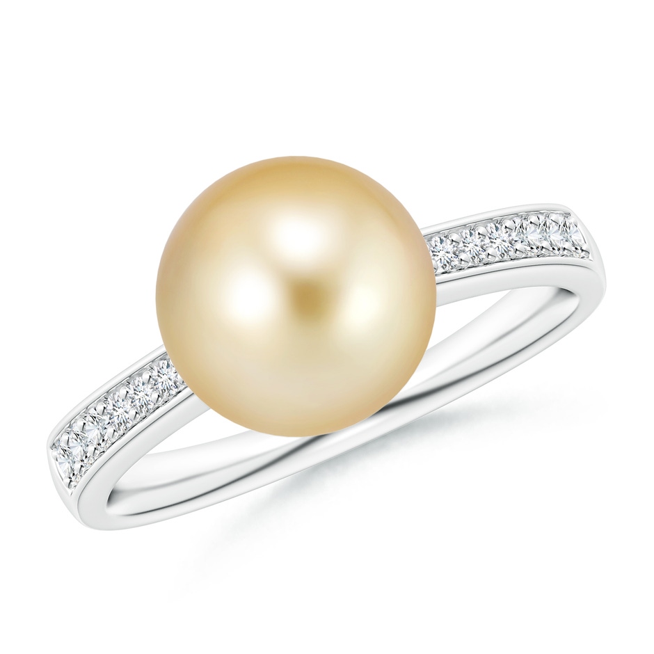 9mm AAAA Golden South Sea Pearl Reverse Tapered Shank Ring in White Gold 