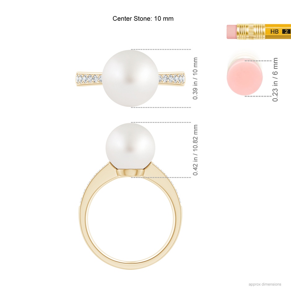10mm AA South Sea Pearl Reverse Tapered Shank Ring in Yellow Gold ruler