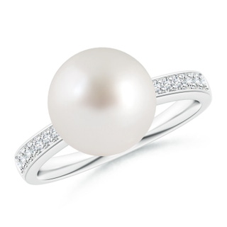 10mm AAA South Sea Pearl Reverse Tapered Shank Ring in White Gold