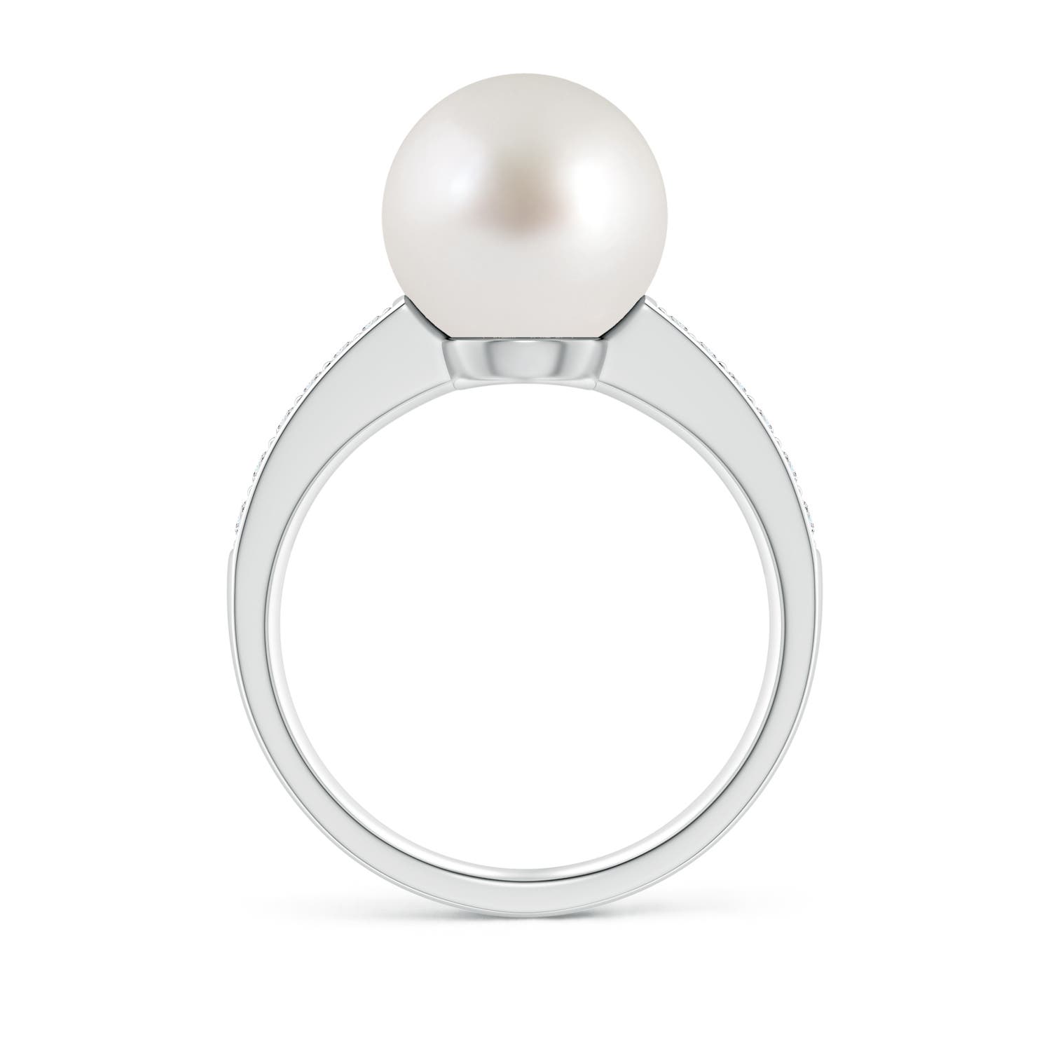 10mm AAA South Sea Pearl Reverse Tapered Shank Ring in White Gold - side 2
