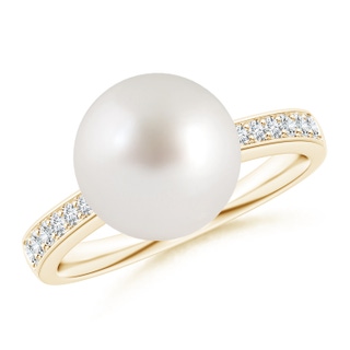 10mm AAA South Sea Pearl Reverse Tapered Shank Ring in Yellow Gold