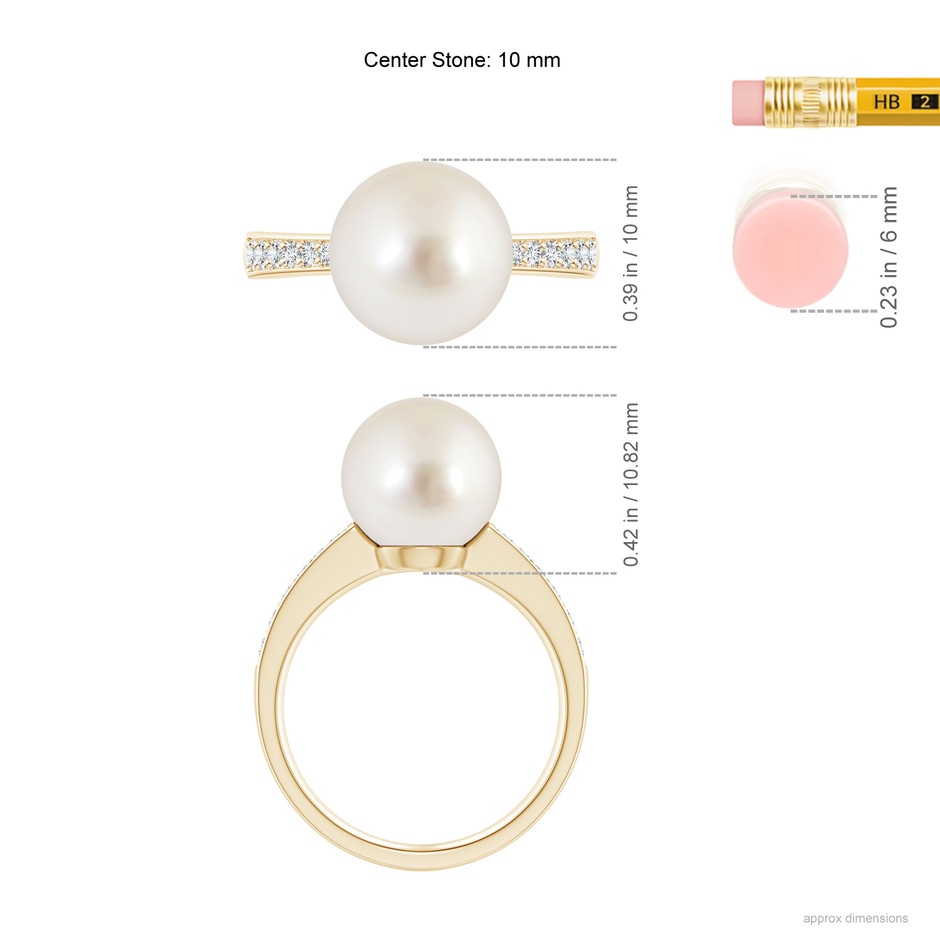 10mm AAAA South Sea Pearl Reverse Tapered Shank Ring in 18K Yellow Gold ruler