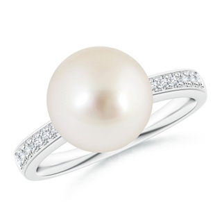 10mm AAAA South Sea Pearl Reverse Tapered Shank Ring in White Gold