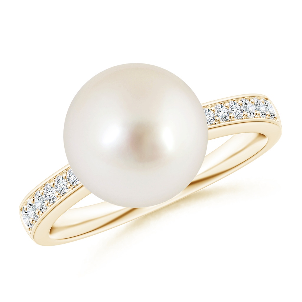 10mm AAAA South Sea Pearl Reverse Tapered Shank Ring in Yellow Gold