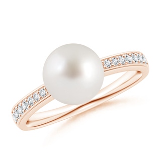 8mm AAA South Sea Pearl Reverse Tapered Shank Ring in Rose Gold