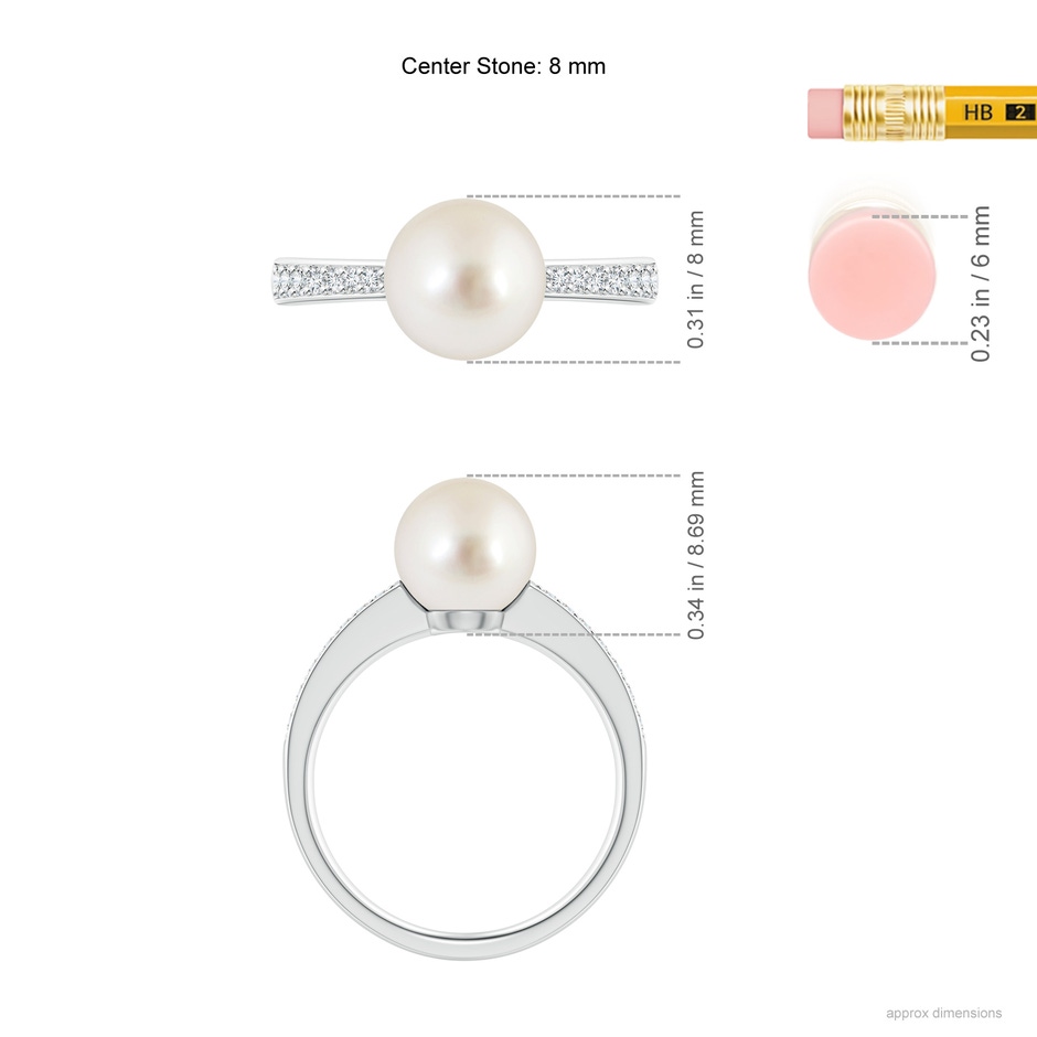 8mm AAAA South Sea Pearl Reverse Tapered Shank Ring in White Gold ruler