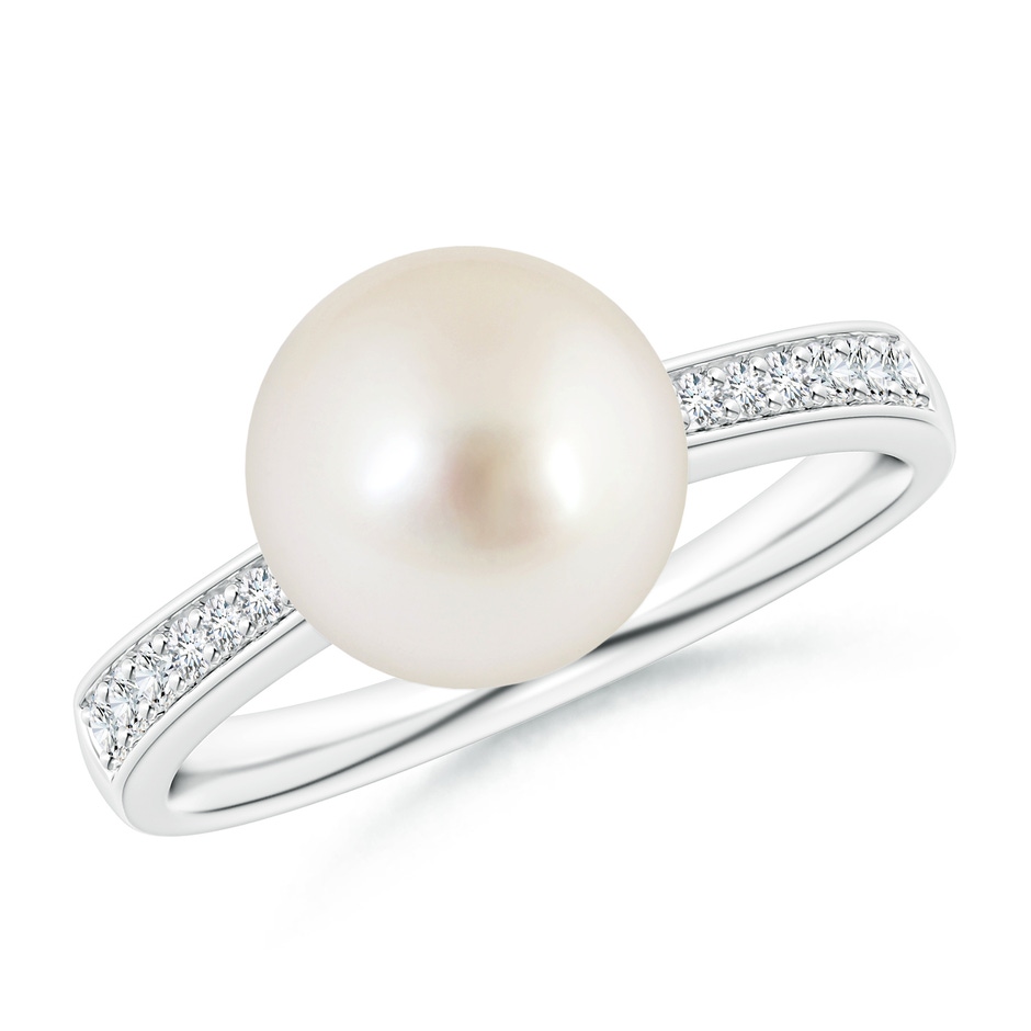 9mm AAAA South Sea Pearl Reverse Tapered Shank Ring in White Gold 