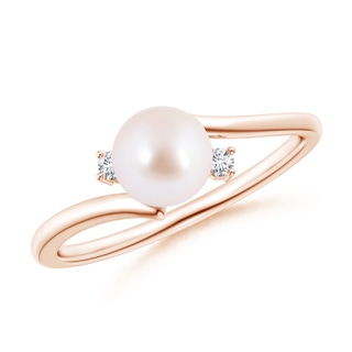 6mm AAA Japanese Akoya Pearl Bypass Engagement Ring in Rose Gold