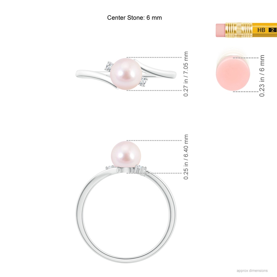 6mm AAAA Japanese Akoya Pearl Bypass Engagement Ring in P950 Platinum ruler