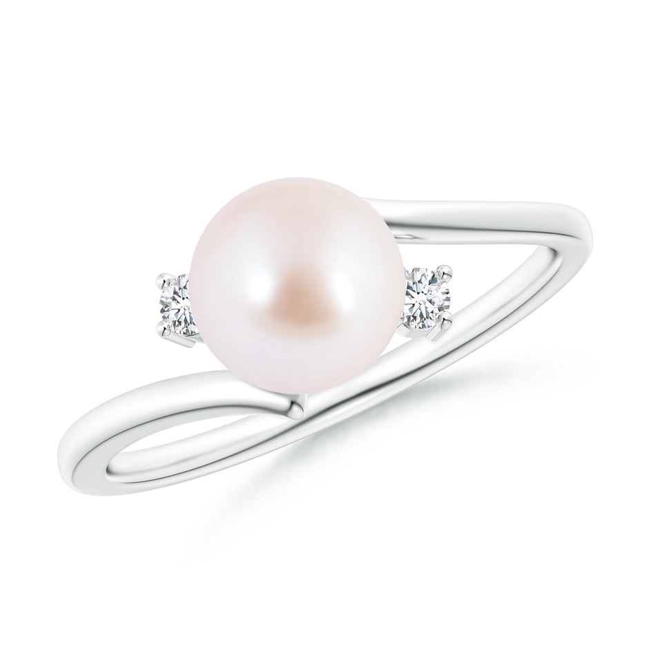 7mm AAA Japanese Akoya Pearl Bypass Engagement Ring in White Gold 