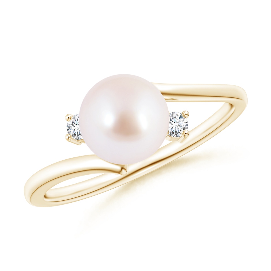 7mm AAA Japanese Akoya Pearl Bypass Engagement Ring in Yellow Gold 