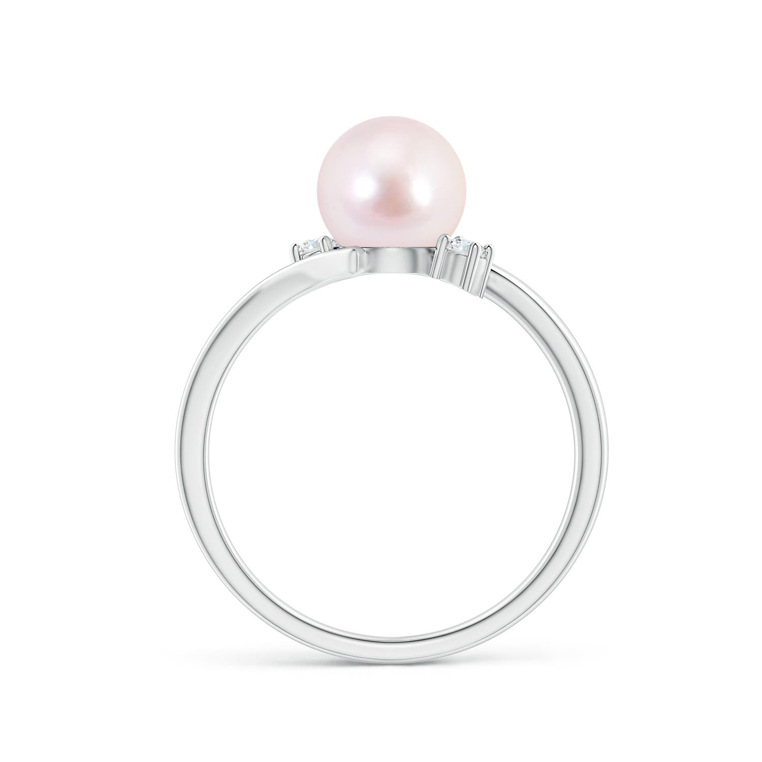 7mm AAAA Japanese Akoya Pearl Bypass Engagement Ring in White Gold - side 1