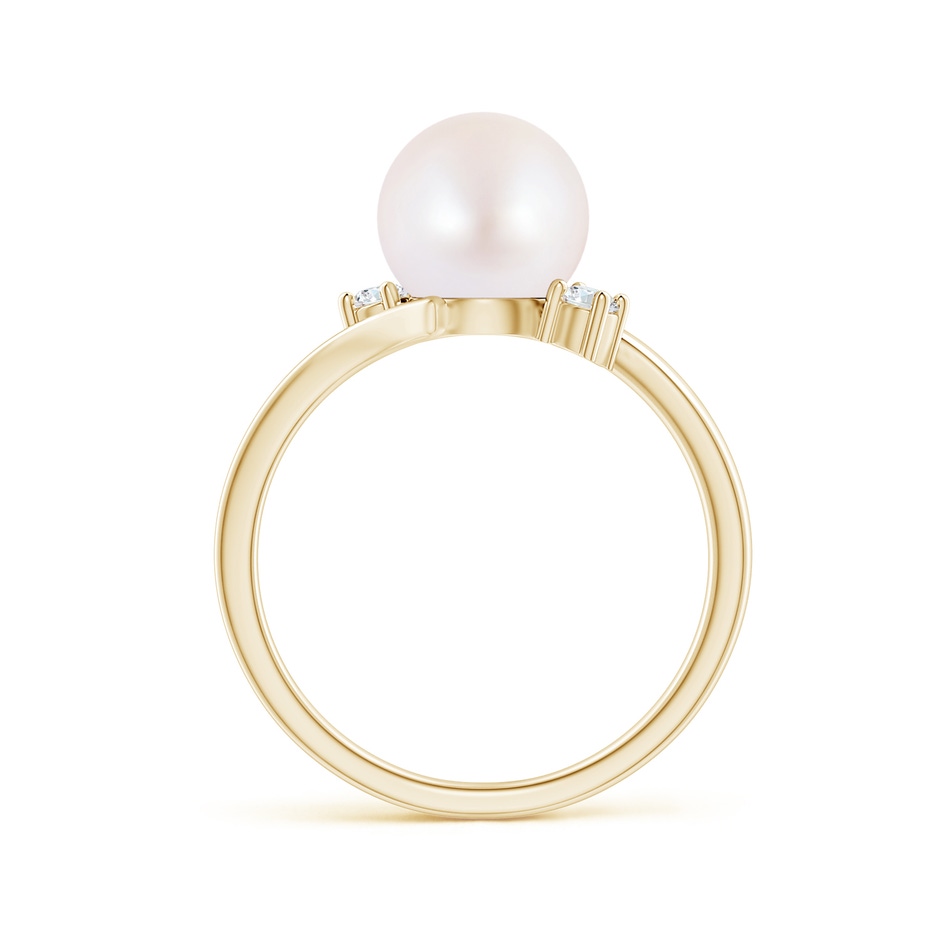 8mm AA Japanese Akoya Pearl Bypass Engagement Ring in Yellow Gold side 1