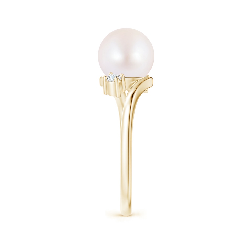 8mm AA Japanese Akoya Pearl Bypass Engagement Ring in Yellow Gold side 2