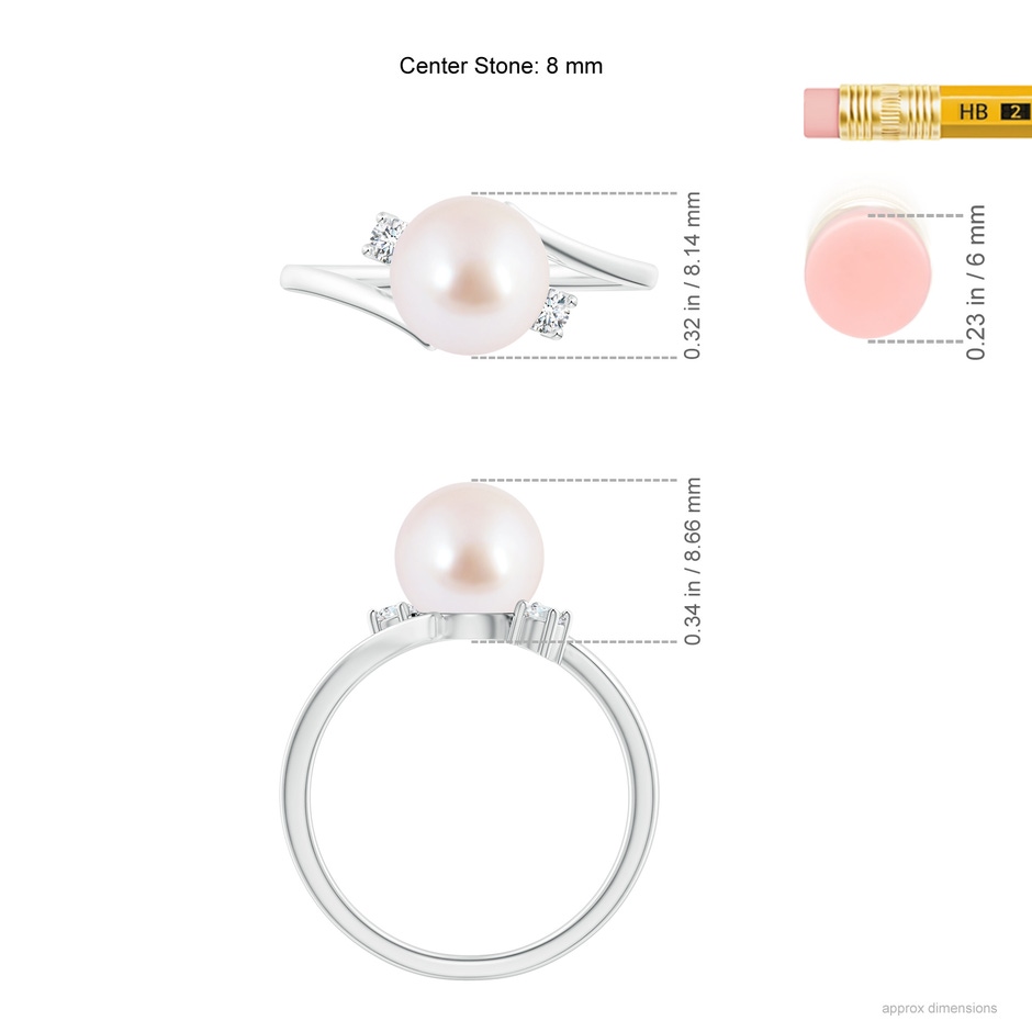 8mm AAA Japanese Akoya Pearl Bypass Engagement Ring in White Gold ruler