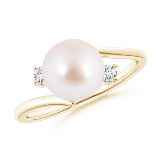 8mm AAA Japanese Akoya Pearl Bypass Engagement Ring in Yellow Gold
