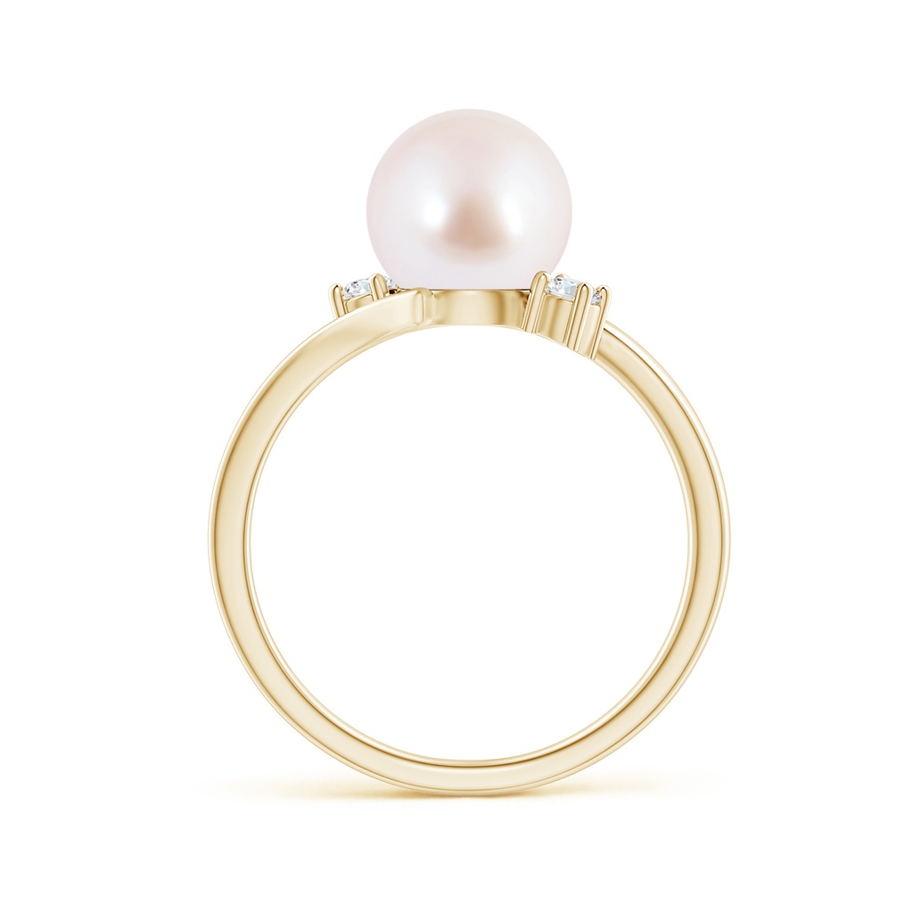 8mm AAA Japanese Akoya Pearl Bypass Engagement Ring in Yellow Gold Side 1