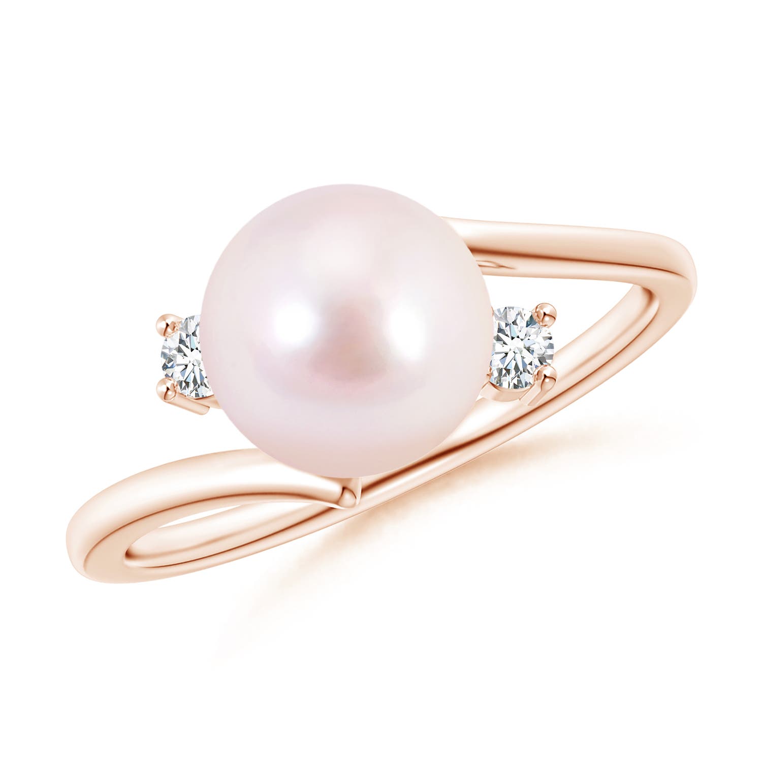 8mm AAAA Japanese Akoya Pearl Bypass Engagement Ring in Rose Gold