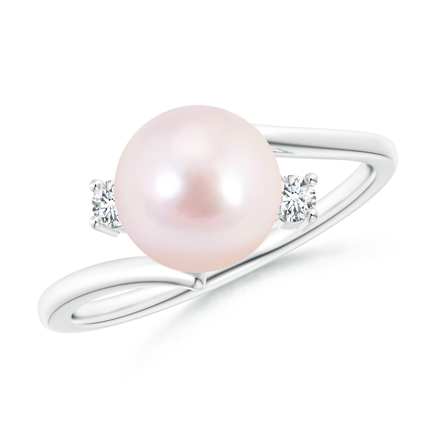 8mm AAAA Japanese Akoya Pearl Bypass Engagement Ring in White Gold